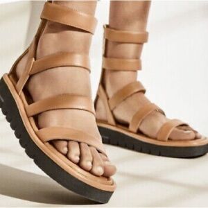 Stuart Weitzman Gala Lift Gladiator Back Zip Sandals Tan 8.5